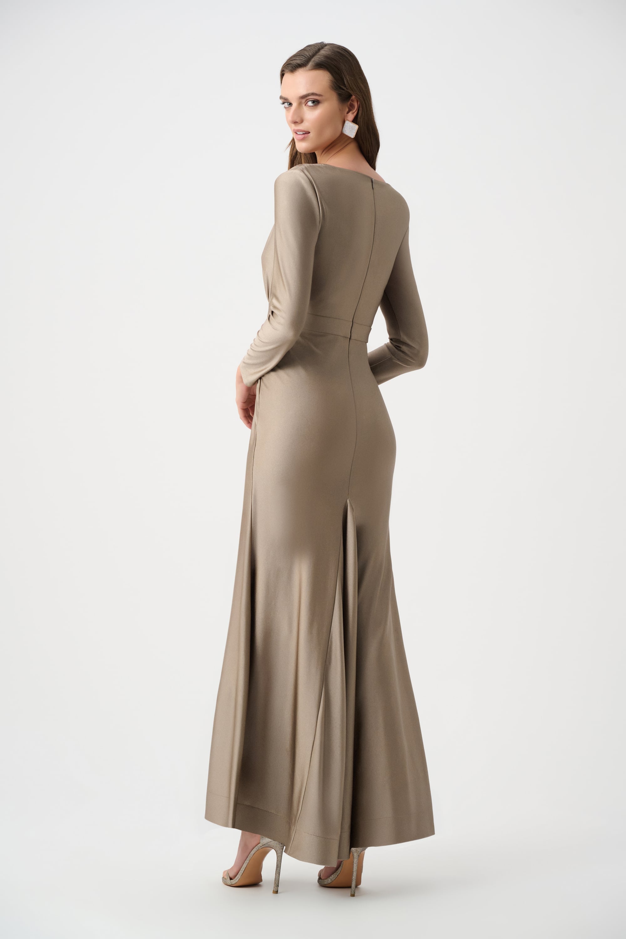 Signature | Satin Effect Knit Trumpet Wrap Gown