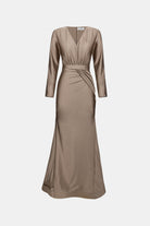 Signature | Satin Effect Knit Trumpet Wrap Gown