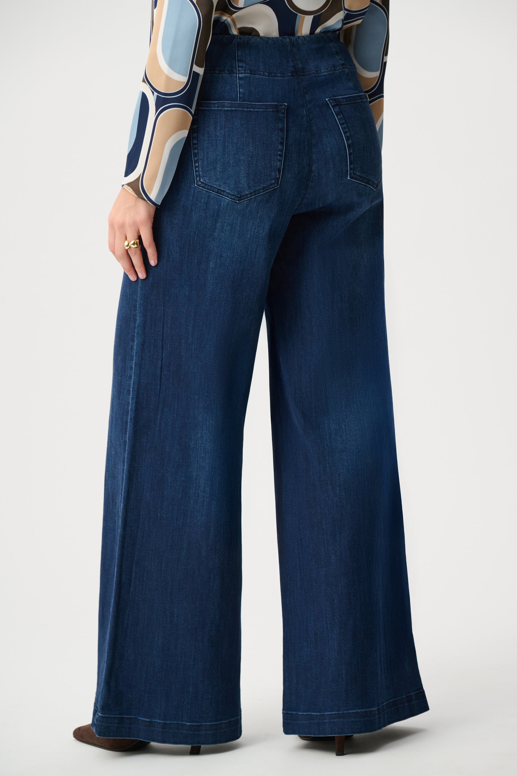 Featherweave Denim Palazzo High-Rise Pull-On Jeans