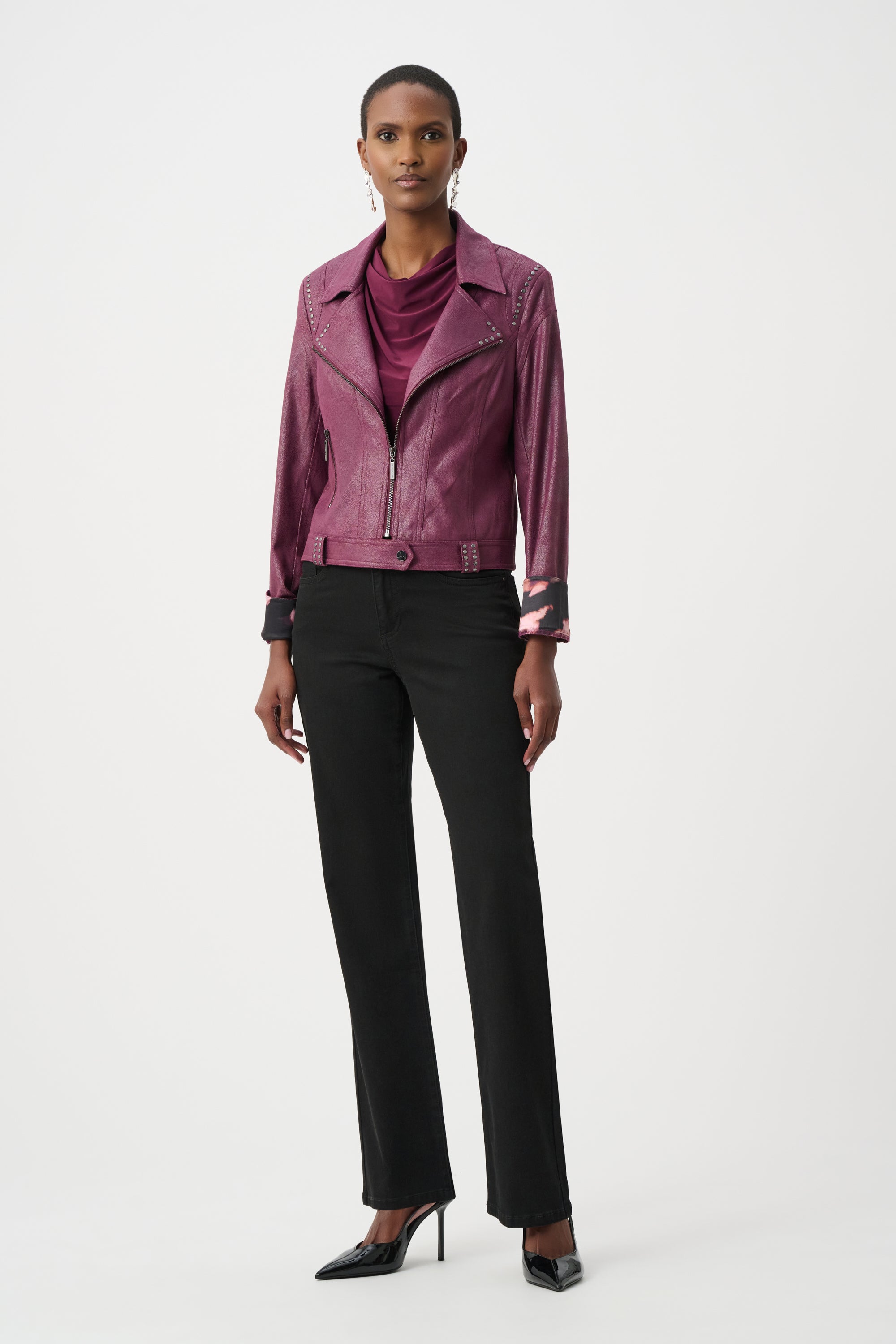 Foiled Faux Suede Fitted Jacket