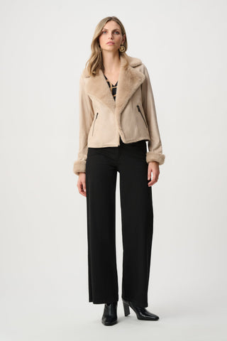 Joseph Ribkoff Foiled Faux Suede Jacket With Faux Fur Collar-263909