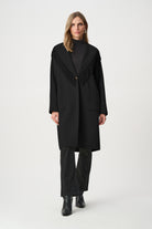 Wool Blend Shawl Collar Fringed Coat