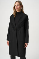 Wool Blend Shawl Collar Fringed Coat