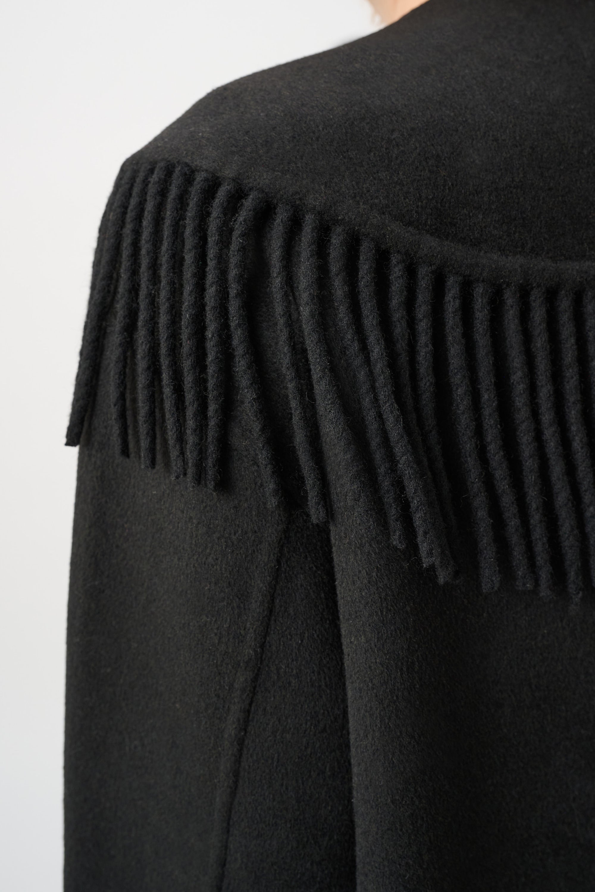 Wool Blend Shawl Collar Fringed Coat