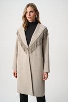 Wool Blend Shawl Collar Fringed Coat