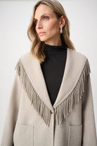 Wool Blend Shawl Collar Fringed Coat