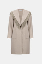 Wool Blend Shawl Collar Fringed Coat
