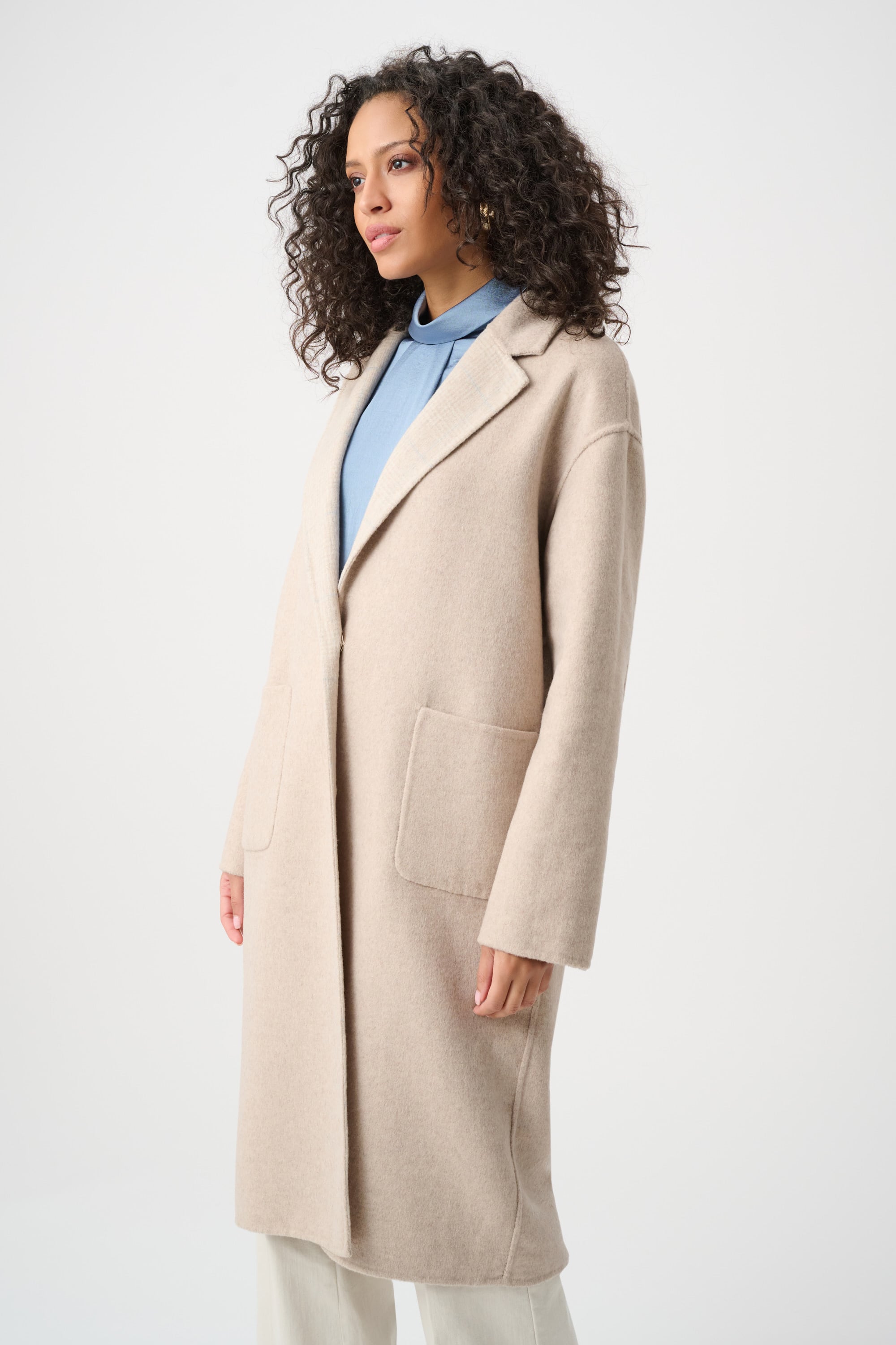Wool Blend Plaid Reversible Boxy Coat