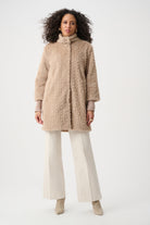 Textured Faux Fur Mock-Neck Coat
