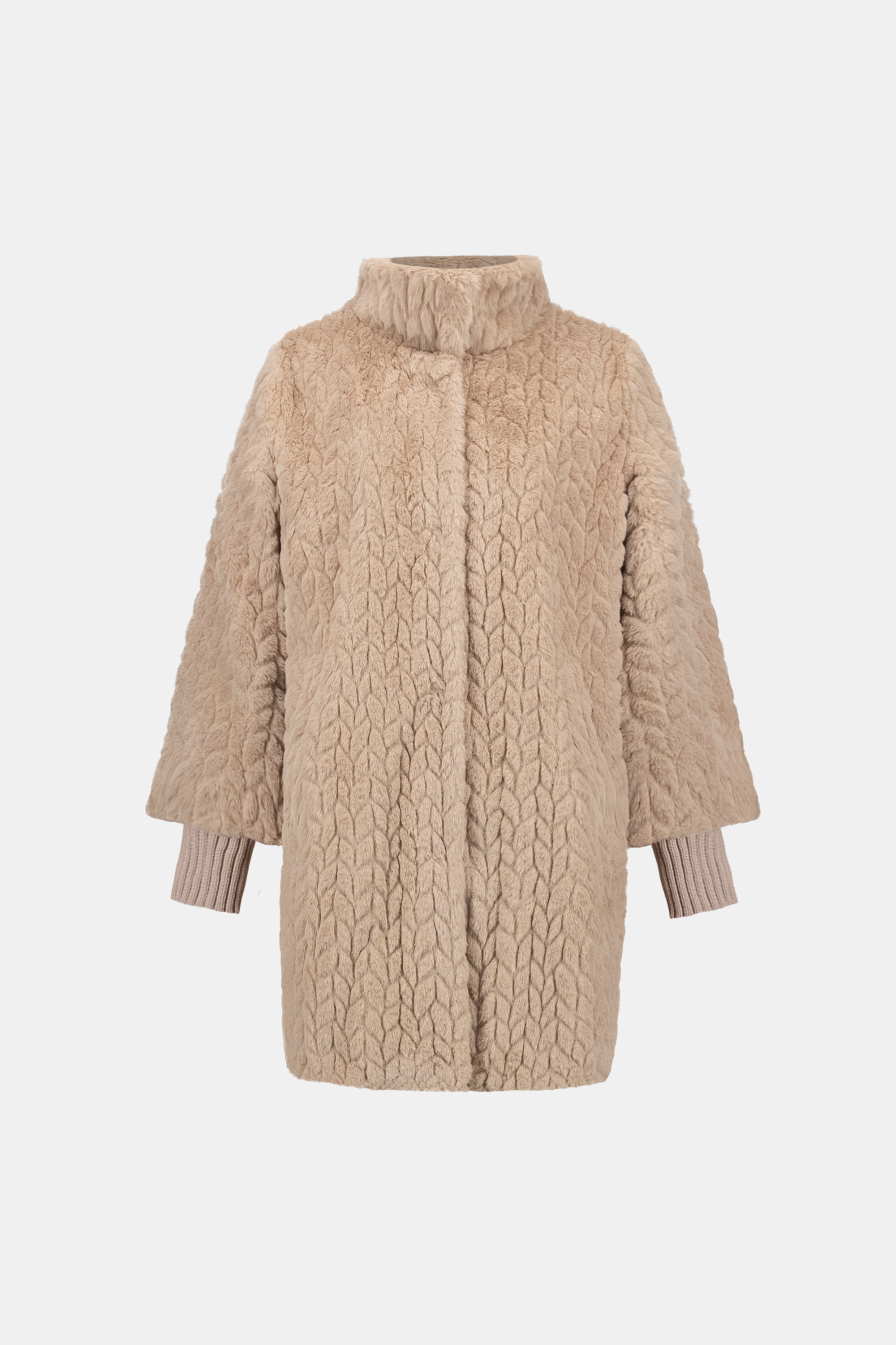 Textured Faux Fur Mock-Neck Coat
