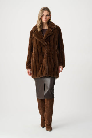 Joseph Ribkoff Textured Faux Fur Notch Collar Coat-263916
