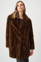 Textured Faux Fur Notch Collar Coat