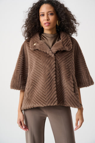 Joseph Ribkoff Chevron Faux Fur Cape-Style Jacket-263917
