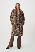 Faux Fur Leopard Print Straight Coat