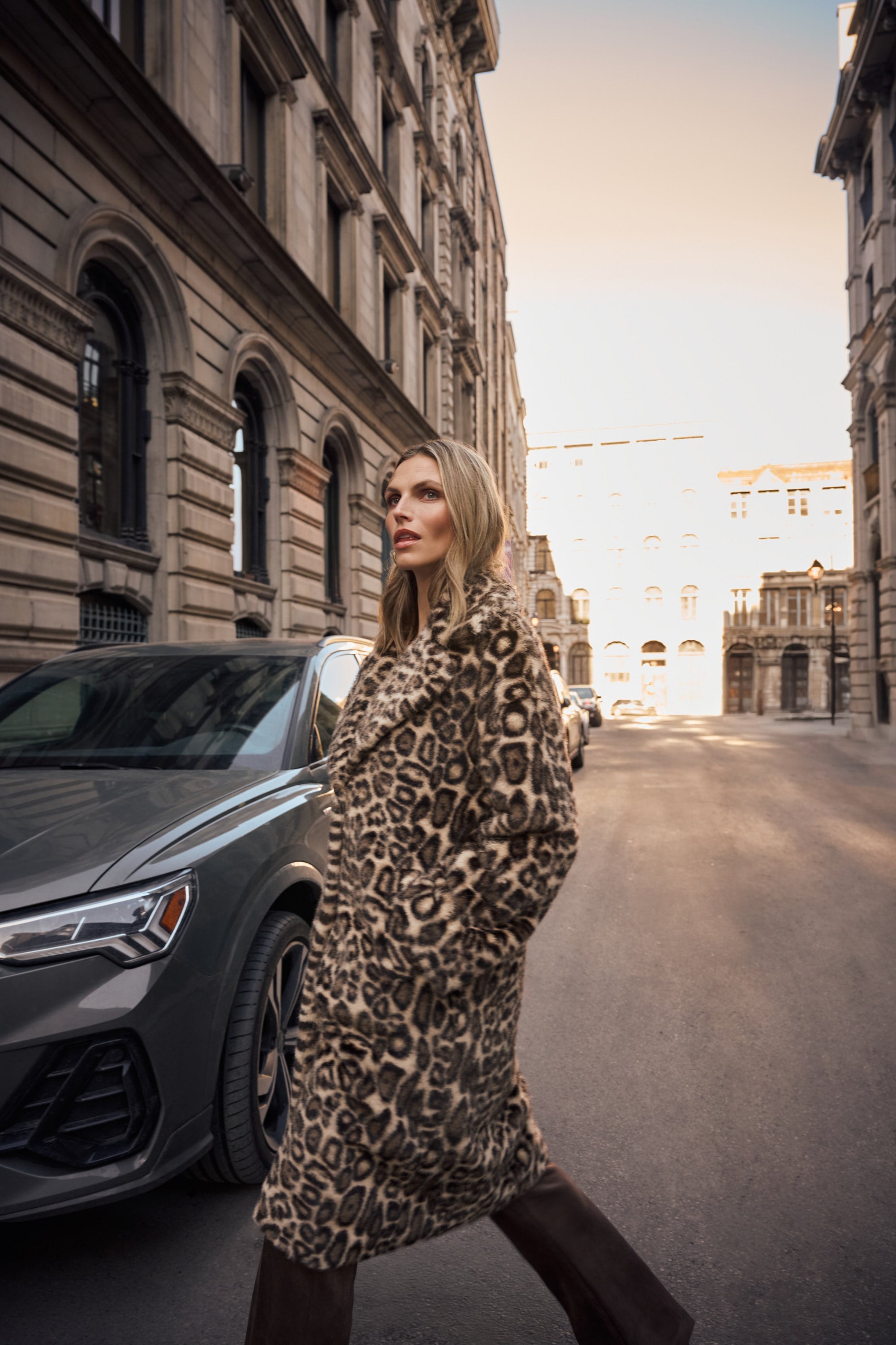 Faux Fur Leopard Print Straight Coat