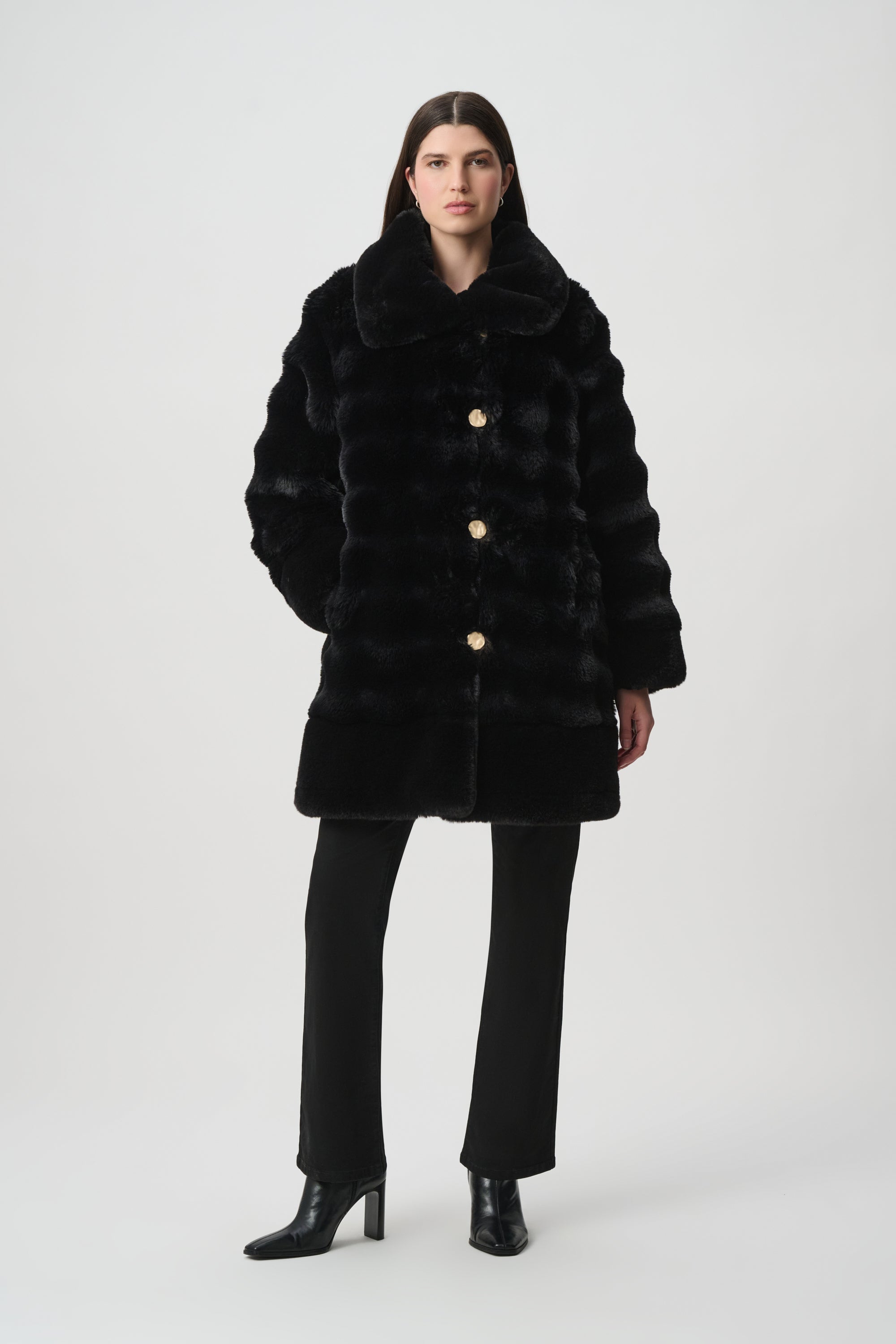 Textured Faux Fur Funnel-Neck Reversible Coat