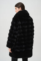 Textured Faux Fur Funnel-Neck Reversible Coat