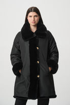Textured Faux Fur Funnel-Neck Reversible Coat