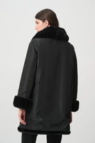 Textured Faux Fur Funnel-Neck Reversible Coat