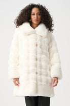Textured Faux Fur Funnel-Neck Reversible Coat