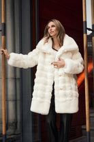 Textured Faux Fur Funnel-Neck Reversible Coat