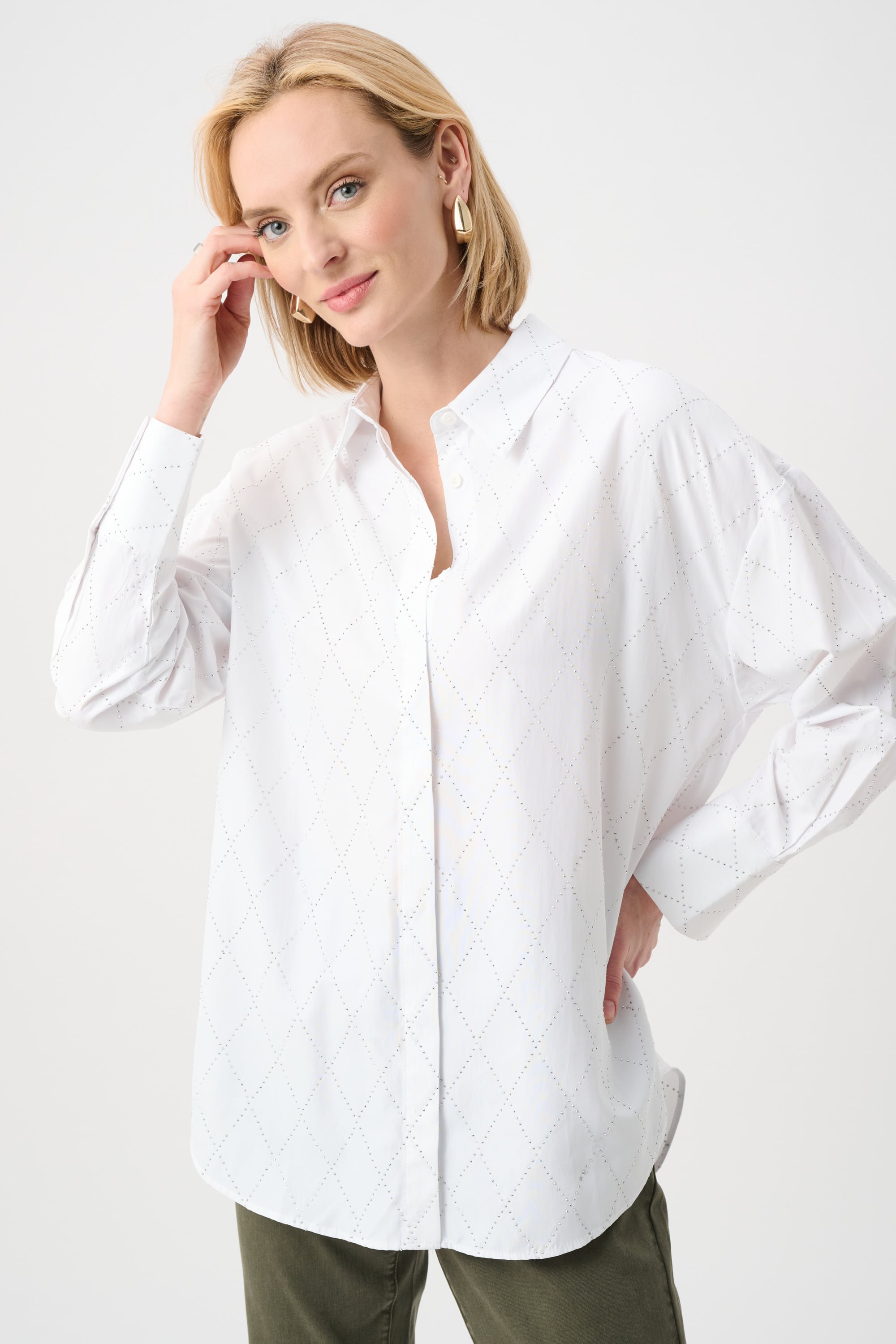 Tencel Boxy Blouse With All-Over Rhinestone Detail