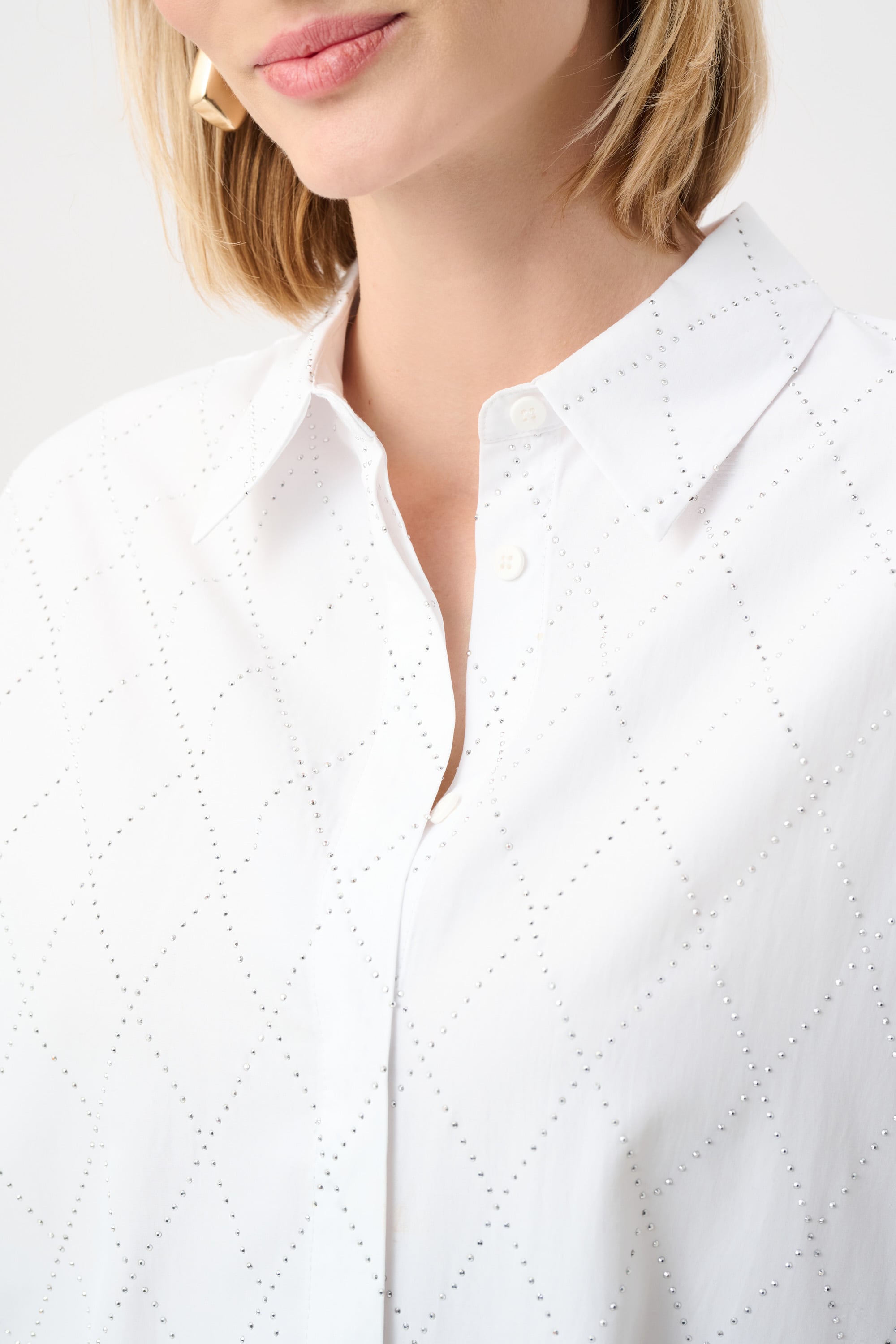 Tencel Boxy Blouse With All-Over Rhinestone Detail