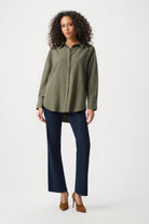 Tencel Boxy Blouse With All-Over Rhinestone Detail