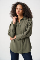 Tencel Boxy Blouse With All-Over Rhinestone Detail