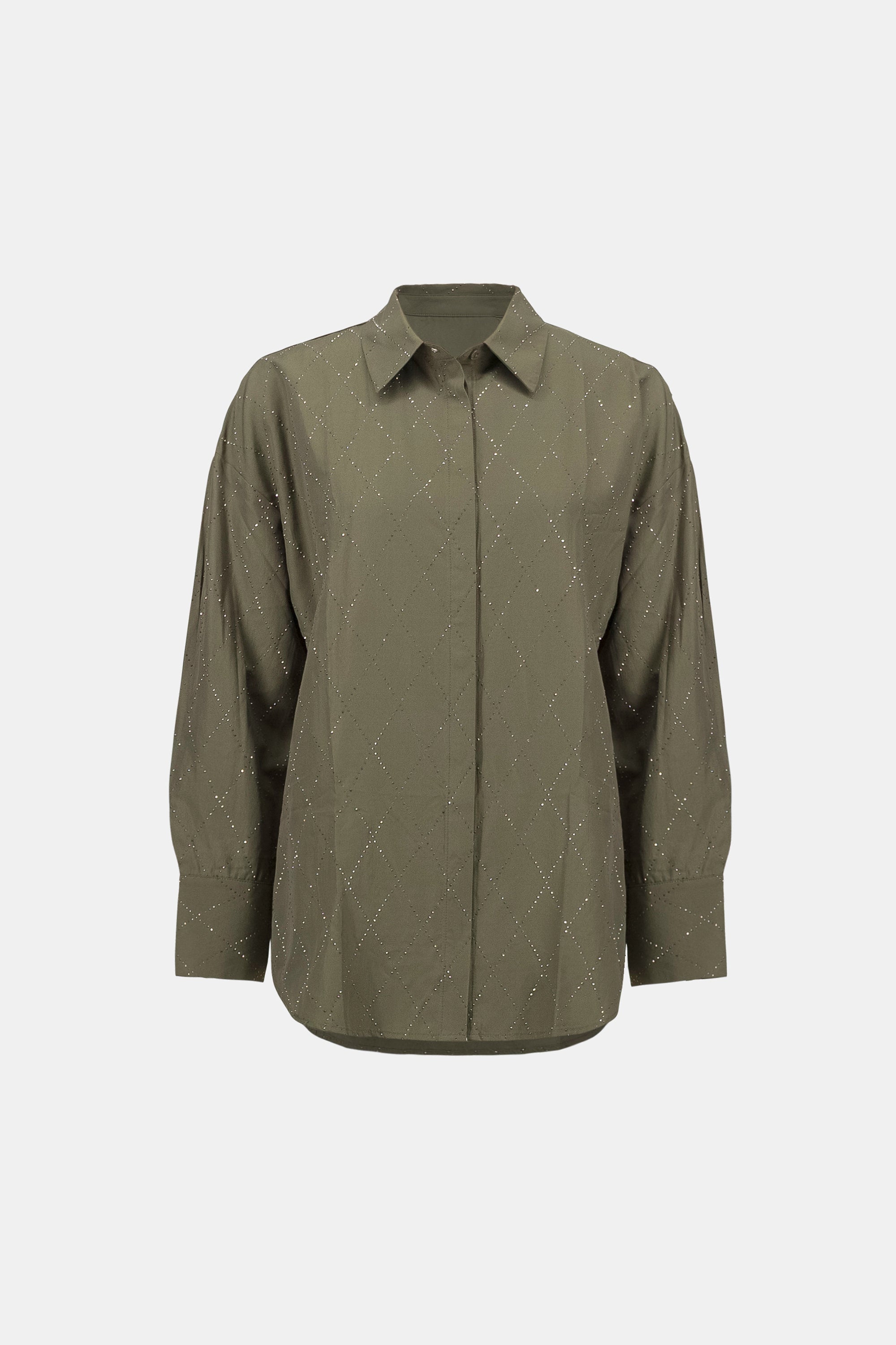 Tencel Boxy Blouse With All-Over Rhinestone Detail
