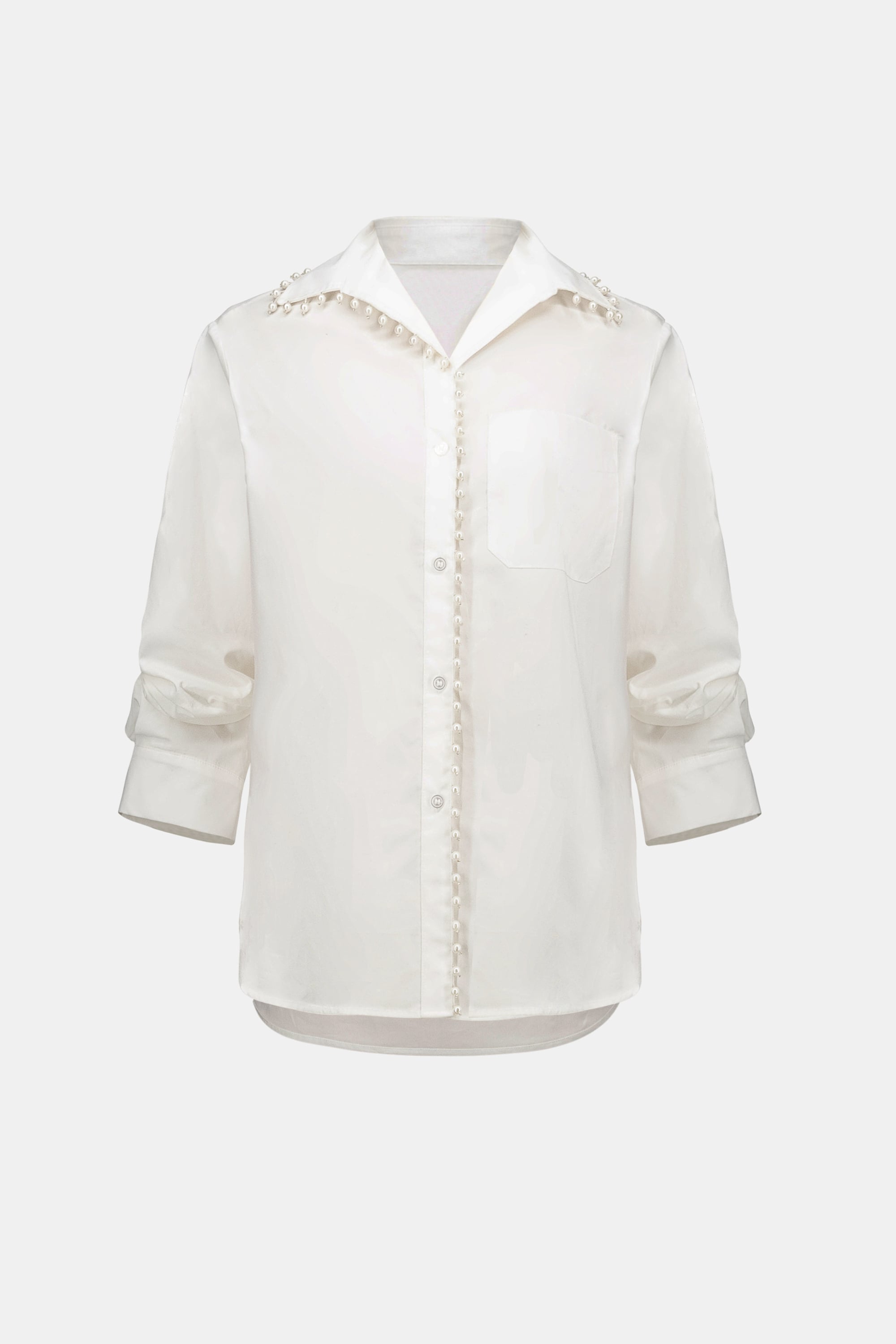 Cotton Poplin Pearl Trim Boxy Blouse