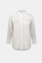 Cotton Poplin Blouse With 3D Flower and Rhinestone Detail