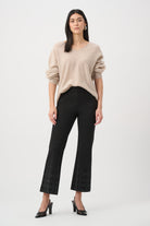 Heavy Knit Flared Pull-On Pants With Rhinestone Detail
