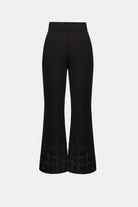 Heavy Knit Flared Pull-On Pants With Rhinestone Detail