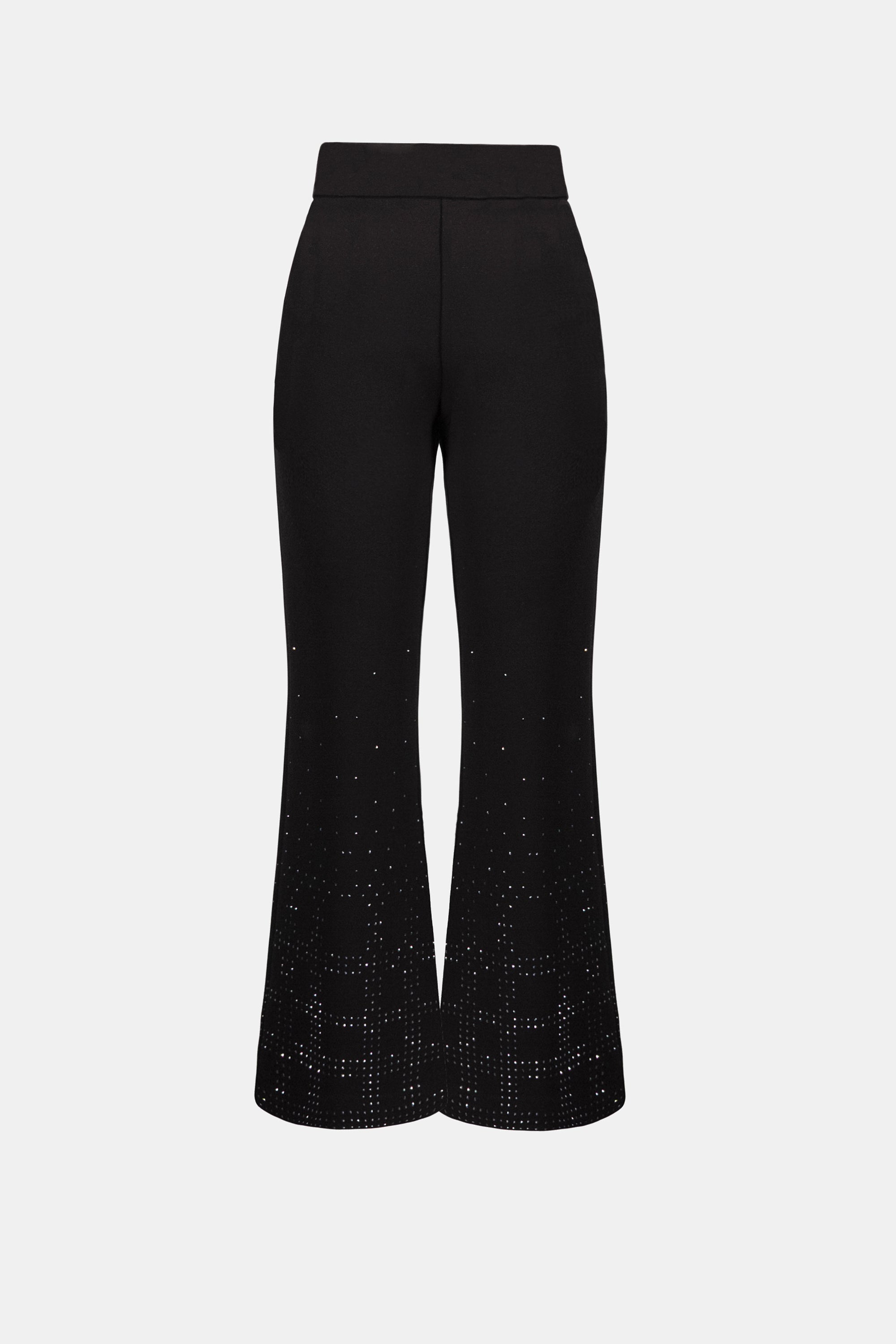 Heavy Knit Flared Pull-On Pants With Rhinestone Detail