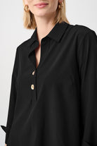 Stretch Poplin Shirt-Collar Boxy Top