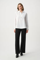 Stretch Poplin Shirt-Collar Boxy Top