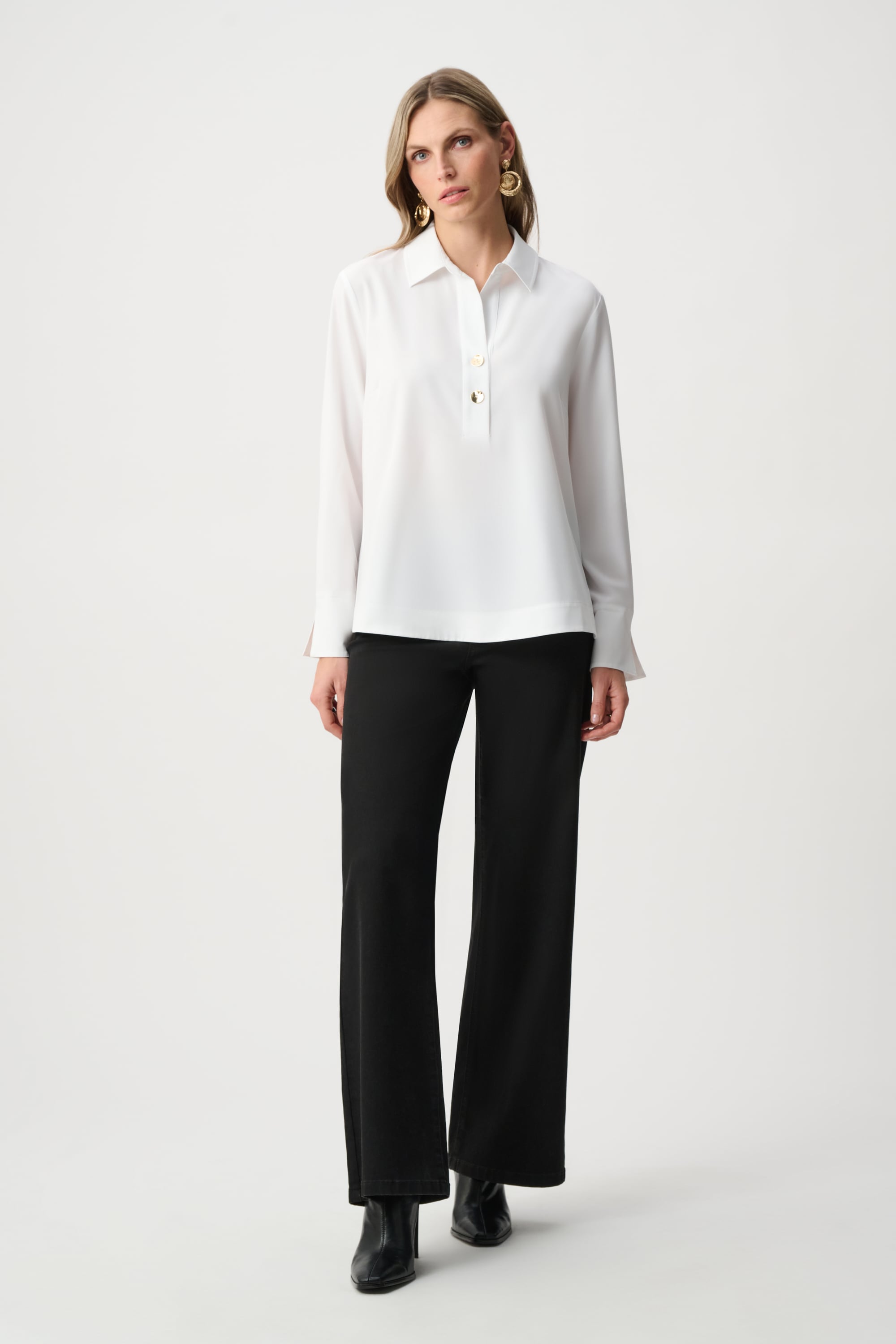 Stretch Poplin Shirt-Collar Boxy Top
