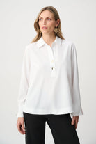 Stretch Poplin Shirt-Collar Boxy Top