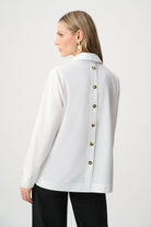Stretch Poplin Shirt-Collar Boxy Top