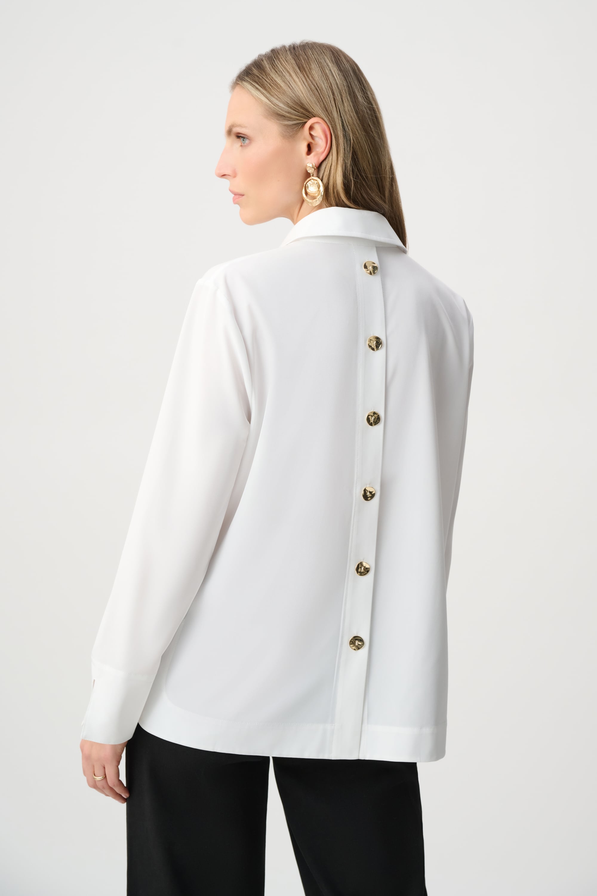 Stretch Poplin Shirt-Collar Boxy Top