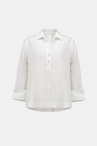 Stretch Poplin Shirt-Collar Boxy Top