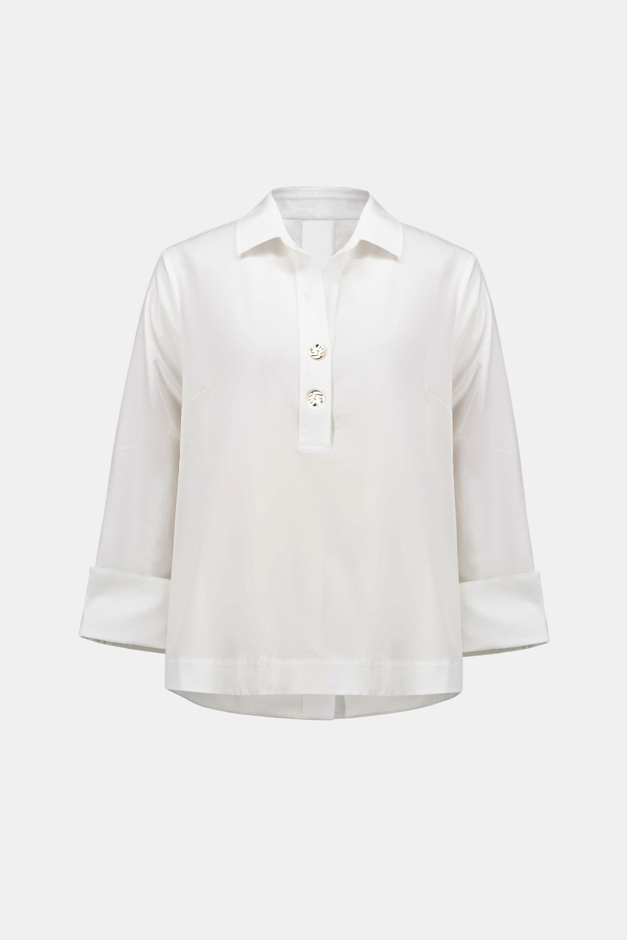 Stretch Poplin Shirt-Collar Boxy Top