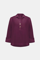 Stretch Poplin Shirt-Collar Boxy Top