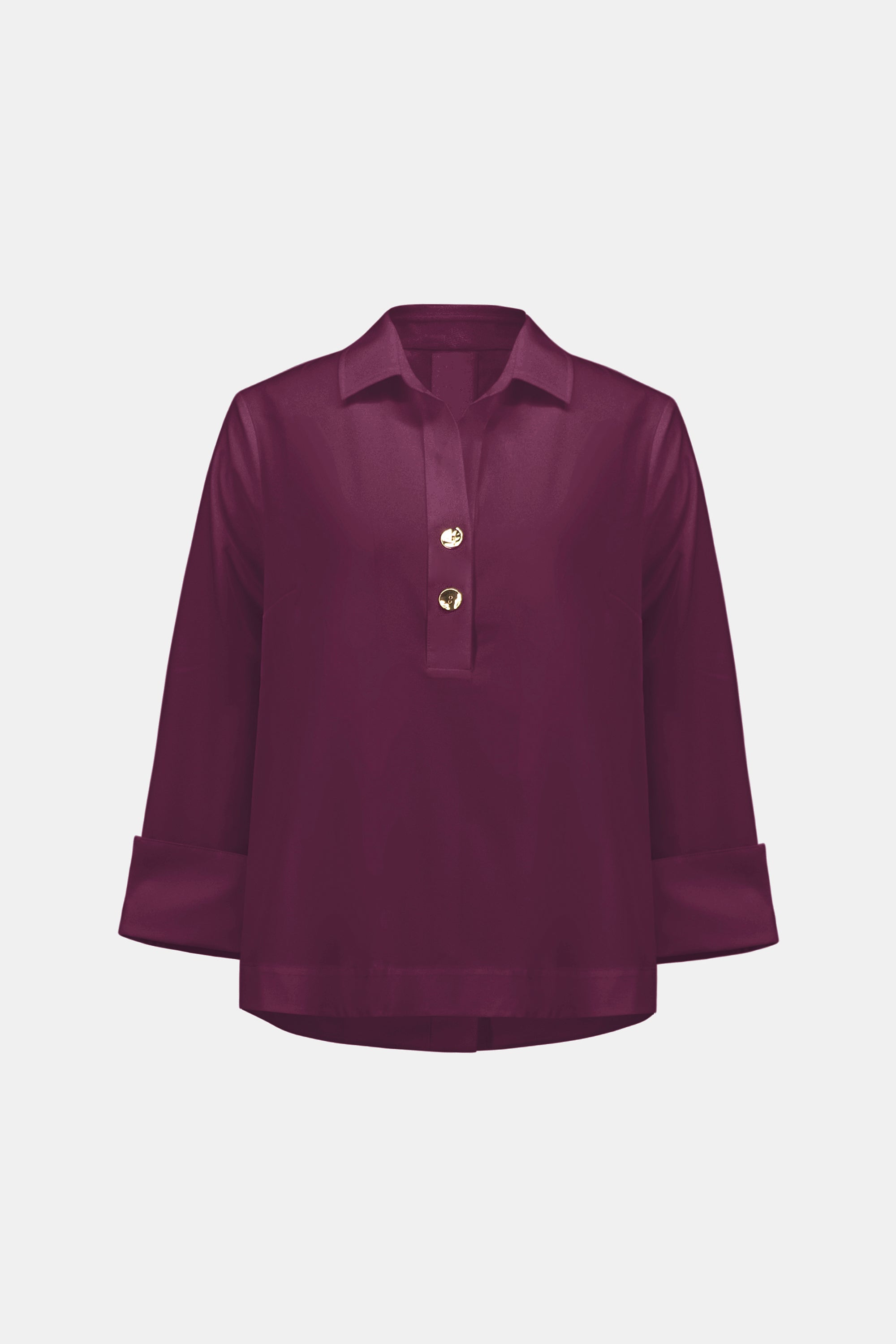 Stretch Poplin Shirt-Collar Boxy Top