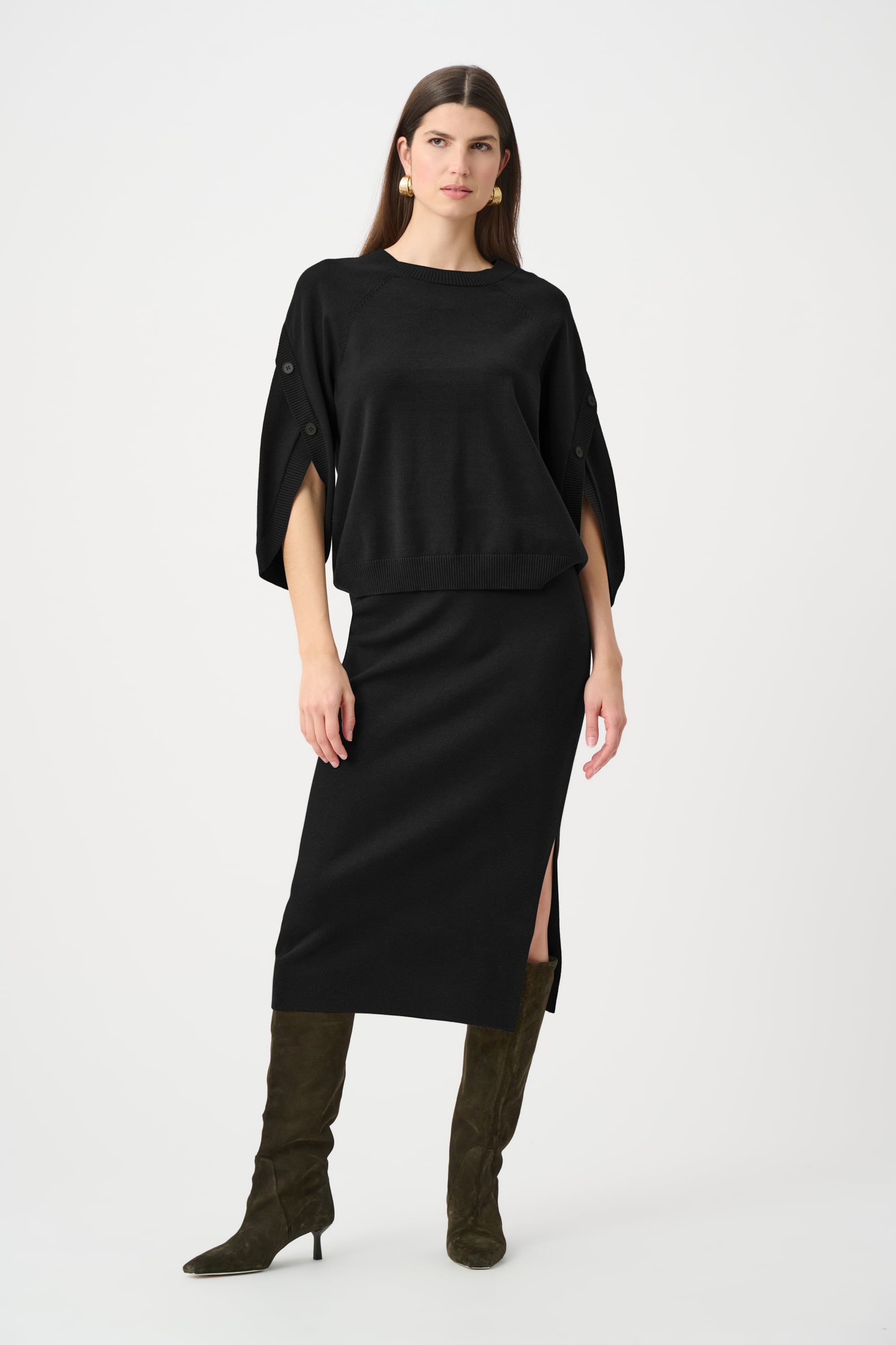Brushed Viscose And Nylon Knit Tulip Sleeve Sweater
