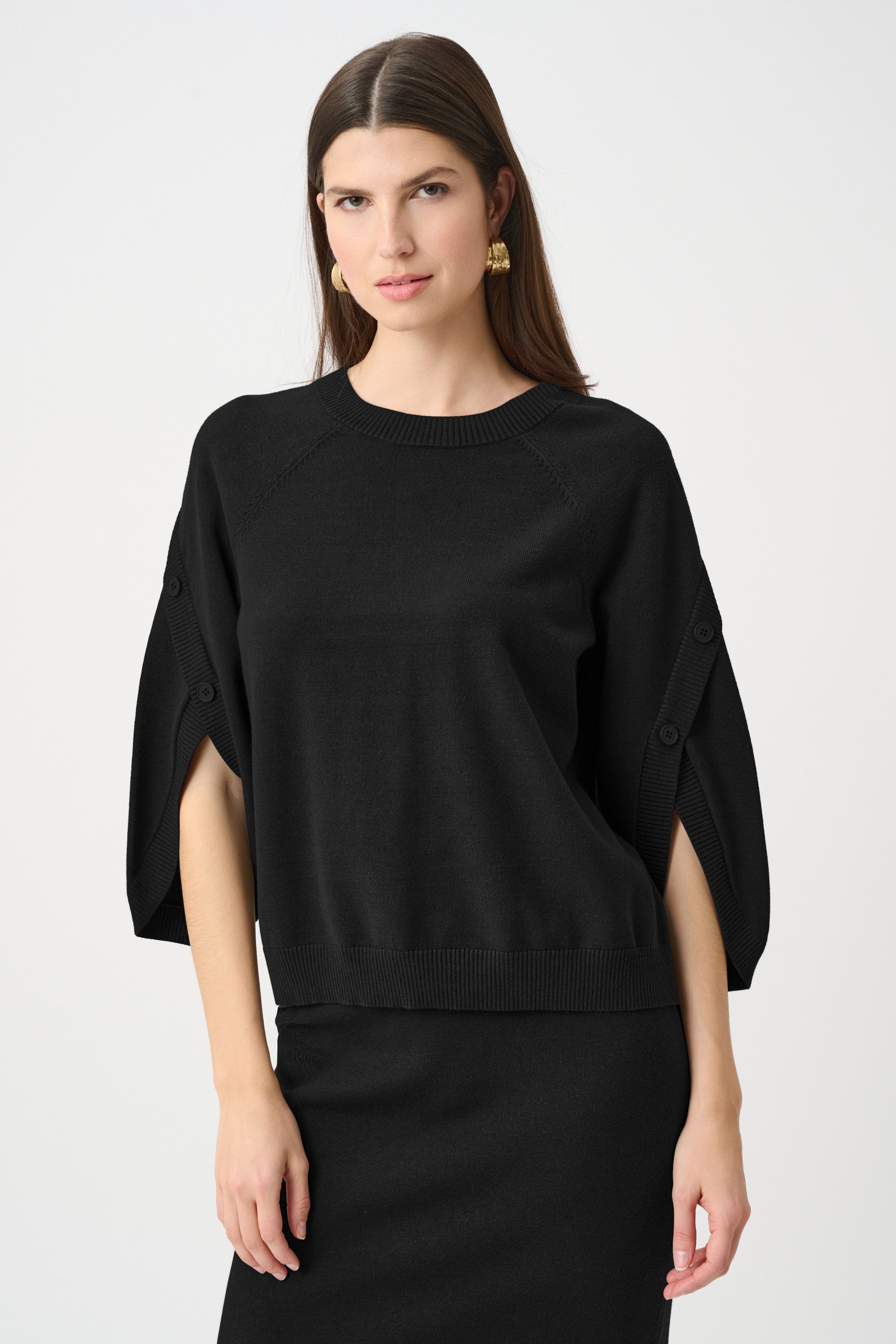 Brushed Viscose And Nylon Knit Tulip Sleeve Sweater