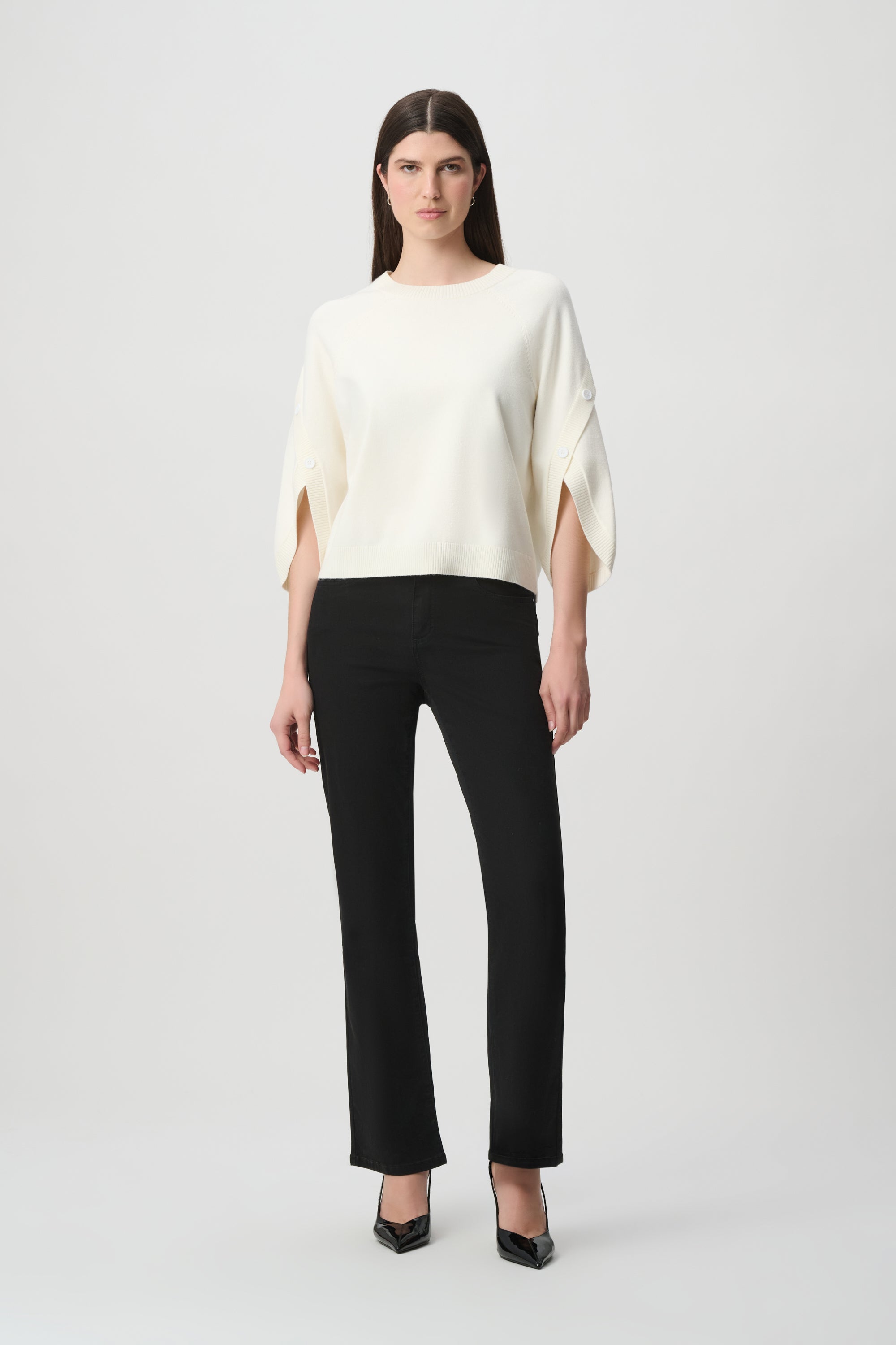 Brushed Viscose And Nylon Knit Tulip Sleeve Sweater