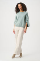 Brushed Viscose And Nylon Knit Tulip Sleeve Sweater