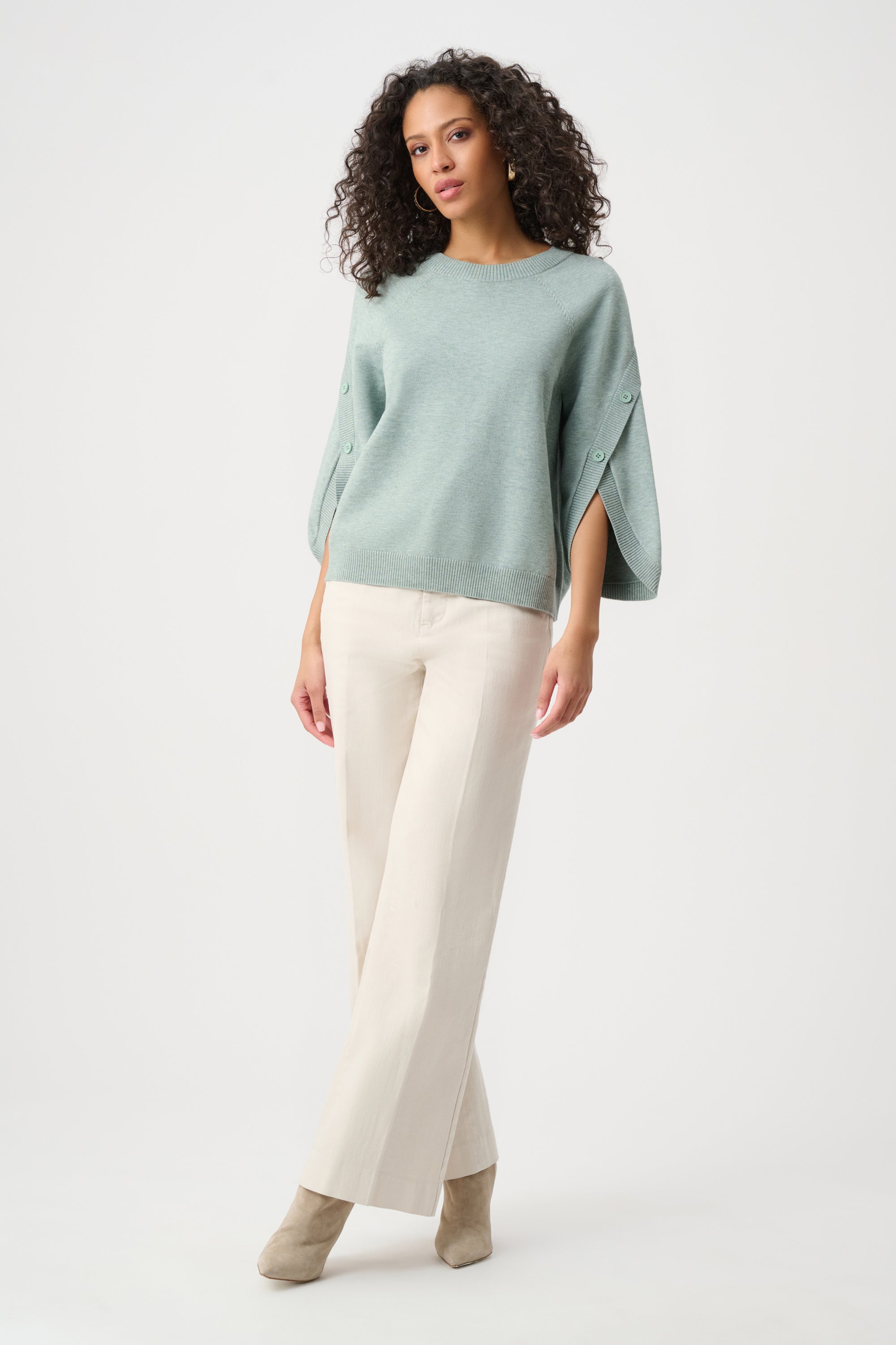 Brushed Viscose And Nylon Knit Tulip Sleeve Sweater